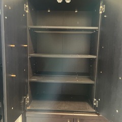 【引き取り限定】木製収納靴箱　ダークブラウン 高さ95cmの画像
