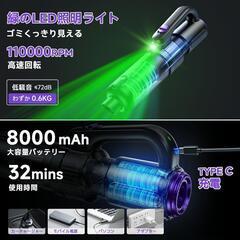 掃除機 コードレス 25000pa超強力吸引 超軽量 Type-C充電式の画像