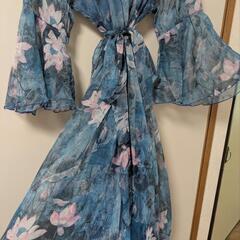 シルクシフォンフローラルドレス 花柄 ブルー S/M 希少 中古品 ※男性不可の画像
