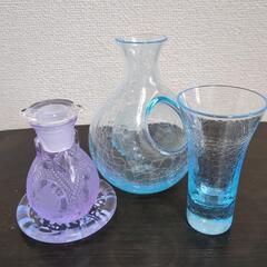 小樽北一ガラス製醤油差しと酒器セット　の画像