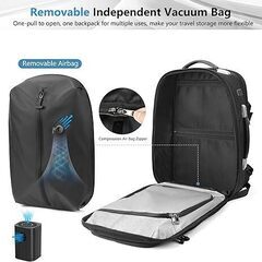 【新品未開封】[COOLBELL] 真空圧縮リュック 圧縮バックバック 旅行用リュック メンズ 60L 大容量 防水 ビジネスリュック 真空バックパック TSAロック付き 乾湿分離 USB 17.3インチPC収納 拡張可能 ビジネス 通学旅行 通勤 真空ポンプ付きの画像