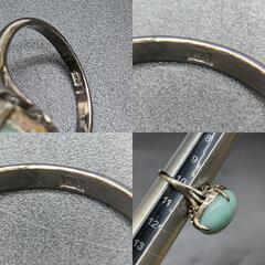 J366ヴィンテージリング　WG刻印 JEWELRY ジュエリー リング ホワイトゴールド オーバル色石　総重量6.5g メンズレディース　指輪　グリーン系　カラーストーン　の画像