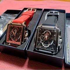 LIGE　ファッション　ペアウオッチ　腕時計　スポーツ防水　ブラック＆レッドの画像