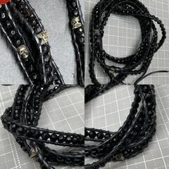 J349　CHAN LUU チャンルー 天然石 ストーンビーズ ラップブレス スカル髑髏ドクロモチーフ　ブレスレット ネックレス　ブラック黒の画像
