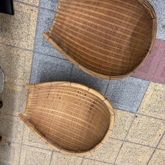 レトロ　二つ　片口ざる　片口かご 　竹かご　どじょうすくいかごの画像