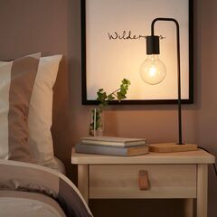 【美品】 IKEA TVÄRHAND テーブルランプ ブラック×竹の画像