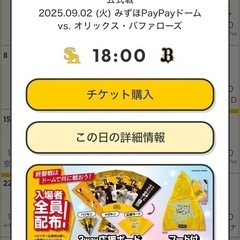 9月2日,3日 ホークスvsオリックス 指定席引換券の画像