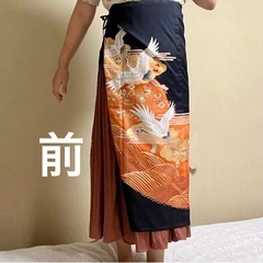 送料無料】鶴とさざ波のオーバーラップスカートの画像