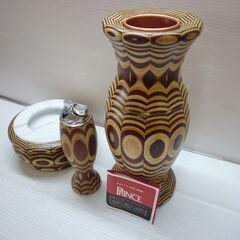 ☆花瓶　卓上ライター　灰皿　花入　置物　応接3点セット　飾り　オブジェ　インテリア　昭和レトロ　mの画像