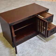 ≪yt2015ジ≫ 岩屋堂箪笥 桜木作 オーダーテレビボード90 幅90cm 桜木家具店製造 和風/和箪笥/TVボード/TV台/欅/漆塗装/中古家具/宮城県仙台市 70822-08の画像