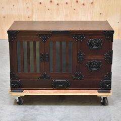 ≪yt2015ジ≫ 岩屋堂箪笥 桜木作 オーダーテレビボード90 幅90cm 桜木家具店製造 和風/和箪笥/TVボード/TV台/欅/漆塗装/中古家具/宮城県仙台市 70822-08の画像