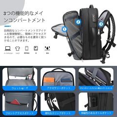 【新品未使用】Airback 真空シール圧縮トラベルバックパック 60L 拡張可能 盗難防止トラベルノートパソコンバックパック 防水ノートパソコンバッグ 男女兼用スクールリュックサックギフト 17.3インチノートパソコン対応 グレーの画像