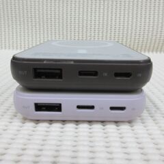 ( M-795 )モバイルバッテリー ワイヤレス充電器 QXW-0500 ２個セット 5000mAh Type-B Type-C ブラウン パープル 中古 動作確認済みの画像