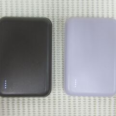 ( M-795 )モバイルバッテリー ワイヤレス充電器 QXW-0500 ２個セット 5000mAh Type-B Type-C ブラウン パープル 中古 動作確認済みの画像