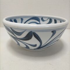 砥部焼 千山  食器  ボウル 中鉢 ホワイト/ブルー　玉ぶち中鉢 (唐草)  250825-11Yの画像