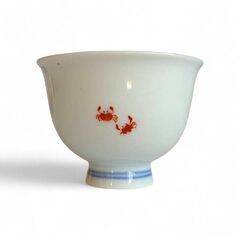 煎茶用湯呑 5客 煎茶器 赤絵 蟹 カニ絵 茶托付き お猪口の画像