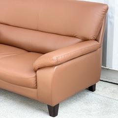 A594J◇美品◇ニトリ◇合成皮◇ゆったり2人掛け◇幅158cm◇ブラウン◇木製脚の画像