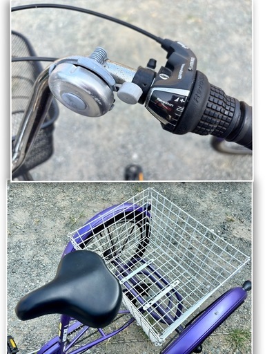 お値下げします！美品☆前後に籠2つ付き☆大人用三輪車☆パープル☆売ります！