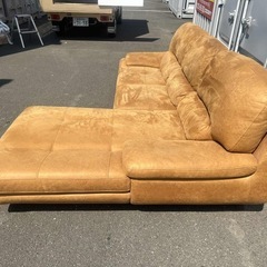 【レザーテックス】　シェーズロングソファ　トレビソ　Lタイプ　(オールドキャメル)の画像