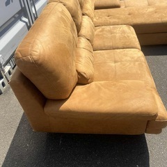 【レザーテックス】　シェーズロングソファ　トレビソ　Lタイプ　(オールドキャメル)の画像