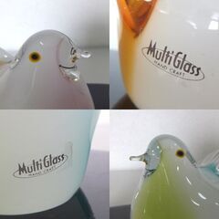 マルティグラス ペア 鳥の置物 2体セット 台座付き ピンク系 グリーン系 Multi Glass インテリア 雑貨 ☆ 札幌市 北区 屯田 の画像