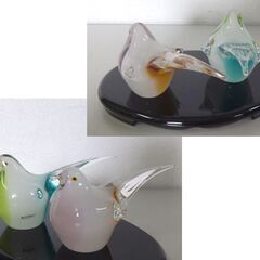 マルティグラス ペア 鳥の置物 2体セット 台座付き ピンク系 グリーン系 Multi Glass インテリア 雑貨 ☆ 札幌市 北区 屯田 の画像