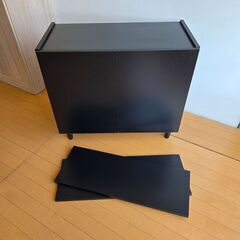 未使用訳あり キャビネット 幅80 完成品 日本製 木製 収納棚 リビング ブラックインテリア 収納 棚 ラック 扉付き リビングボードの画像