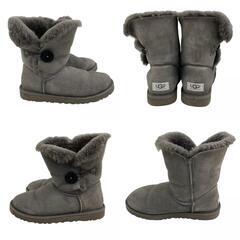 186000 現状品 UGG アグ 24cm BAILEY BUTTON ベイリー　ボタンレザー 24 グレー レディース [1000025359014]の画像