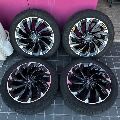 溝有　レヴォーグ VN EX GT 純正 215/50R17 YOKOHAMA タイヤ　17インチ ホイール　ブラック塗装+切削光輝 PCD114.3