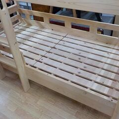 2段ベッド 国産ひのき100％使用 クスクス4 ショート 幅98×長さ190×高さ133㎝ ナチュラル 2台に分割可能♪　西岡店の画像