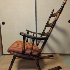 【レトロ】木製 ロッキングチェア オレンジの画像