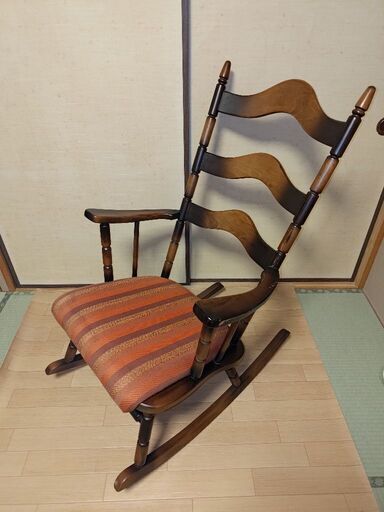 レトロ】木製 ロッキングチェア オレンジ (888) 榛原の椅子