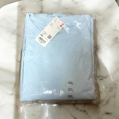新品　XXL　UNIQLO テクスチャージャージーT ブルー　オンライン限定の画像