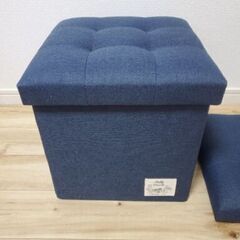 【美品 】収納スツール／折りたたみ式･ネイビーの画像