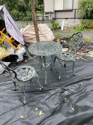 アンティーク調 ガーデンテーブルセット ローズデザイン テーブル＆チェア2脚