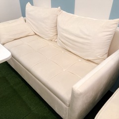 【美品】OSJ 2人掛けソファ 収納付き 北欧風 コンパクトソファ 幅133cm オフホワイト ベロア調の画像