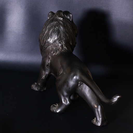 塚原常光 雷音獅子 鋳銅置物 玉眼 約31cm 約2.5kg 「常光」刻印