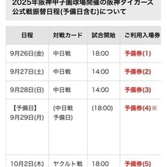 9月26日 （金）阪神甲子園球場 阪神VS中日18:00試合開始 1塁側 アイビーシート 通路側4連番 銀座下 雨天中止時返金あり の画像
