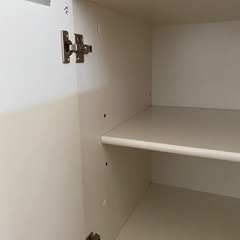 ホワイトカラー　キャビネット　棚　収納　両開き扉付　引き出し付の画像