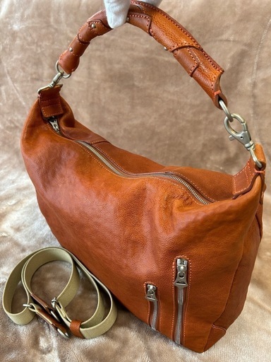 エルゴポック2WAYワンショルダーバッグクロスボディバッグカバン鞄ハンドバッグ茶ブラウンオレンジ斜め掛け肩掛けレザー牛革本革メンズ