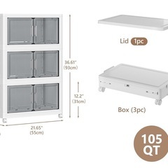 【新品】収納ボックス 40L-3段 大容量 折り畳み 蓋付き 大型 両開き収納ケースの画像