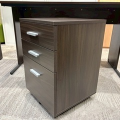 キャスター付き 3段 木製キャビネット（ダークブラウン）の画像