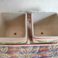 アジアン　2連受け皿付き　陶器鉢の画像
