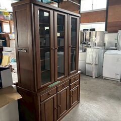 食器棚　ダークブラウン　材木ナラ　ダイニングボード　県内配送相談可能の画像