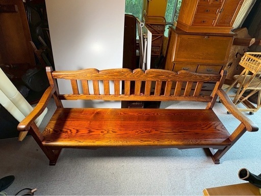 昭和レトロ 木製3人掛けベンチ／民芸風 長椅子 和風 インテリア　当時物
