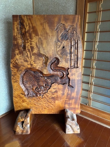 【骨董品】 衝立 一枚板 天然木 オブジェ アンティーク インテリア 虎