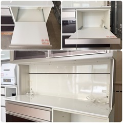 【超美品‼️】定価29万♪ 高級 綾野製作所 140cm幅キッチンボード 食器棚 収納家具 艶あり木目調ダークブラウン♪の画像
