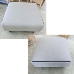 オットマン 67×67×37 ベージュ系 木脚 ファブリック 一部革 アイボリー 布 足置き スツール 札幌 西野店の画像