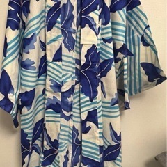 浴衣 白青 花柄 レトロの画像