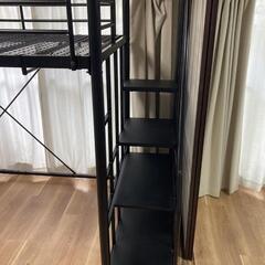 ★北九州、福岡市周辺配送可【ニトリ】ロフトベッド  階段付き  スチール  ブラック  💳自社配送時🌟代引き可💳※現金、クレジット、スマホ決済対応※   【配達は要決済前問い合わせ】の画像